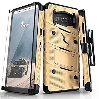 Samsung Galaxy Note 8 Case, Zizo [Bolt Series] FREE [Curved Full Glass Screen Protector]Kickstand[12 ft. Military Grade Drop Tested]Holster Note 8