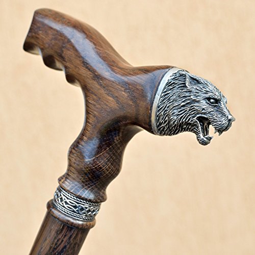 Custom Fashionable Walking Stick - Wooden Cane with WOLF Pommel - Any Length On Order