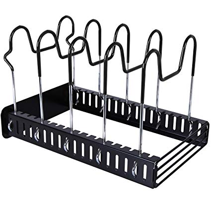 Lifewit Adjustable Kitchen Cabinet Pantry Pan and Pot Lid Organizer Rack Holder, 5-Tier Compartments Cupboard Bakeware Lid Plate Holder, All Black