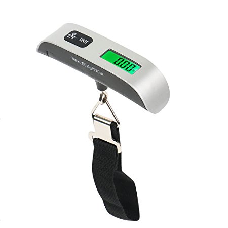 Luggage Scale,Afang Digital Portable Luggage Scale Hanging Scale with Temperature Sensor and Green Backlight LCD Display for Home and Travel(Silver)