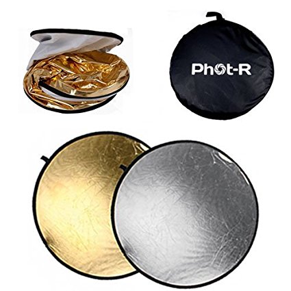 Phot-R 56 cm (22") PRO 2-in-1 Collapsible Professional Photography Portable Photo Studio Circular Light Reflector Panels - Gold & Silver Diffuser   Carry Case