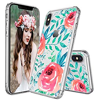 MOSNOVO Case for iPhone XS/iPhone X, Girls Red Roses Floral Flower Printed Clear Design Transparent Plastic Hard Back Case with TPU Bumper Protective Case Cover for iPhone X/iPhone XS