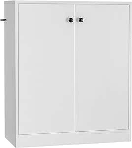 Giantex 2 Door Storage Base Cabinet - Freestanding Floor Cabinet with 3-Tier Shelf, Non-slip Foot Pads, Kitchen Cupboard Storage Organizer for Living Room, Hallway, Entryway, Office (White)