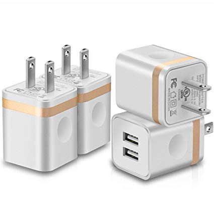 HI-CABLE USB Wall Charger, 4-Pack 2.1A/5V Dual Port USB Plug Power Adapter Charging Block Charger Cube Compatible with Phone Xs Max/XR/Xs/X/ 8/7/ 6 Plus/5S, Pad, Samsung, Moto, HTC, LG and More