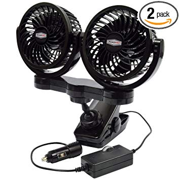 RoadPro RPSC8572 Black 10X7X12 12-Volt Dual Fan with MOUNTING Clip, 2 Pack