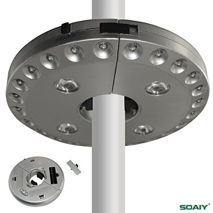 Patio Umbrella LightSOAIY 3 Level Dimming 28 LEDs Outdoor Patio Umbrella Pole Light Camping Tent Lamp Pole Mounted or Hung Anywhere Battery Operated Silver
