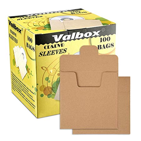 ValBox 100 Packs CD Kraft Paper Sleeves Envelopes 5 x 5" Brown DVD Paper Cardboard Envelopes CD Paper Storage Holder Covers