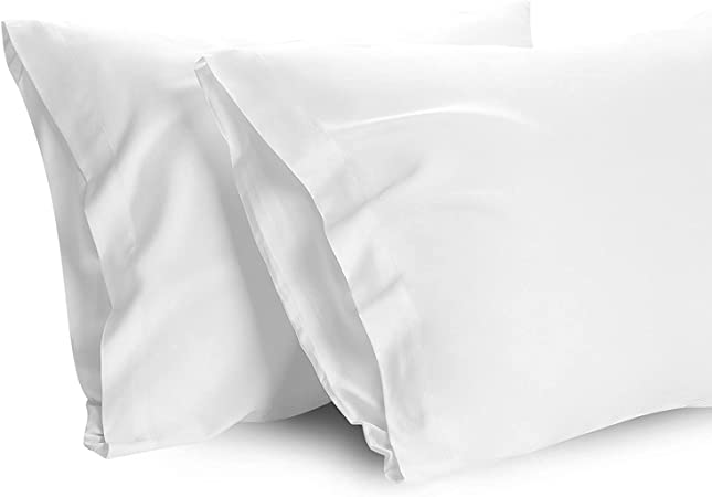 Hansleep Bamboo Pillowcases Set of 2, White Pillowcases, Cooling Pillow Cases, Soft Pillowcases Set with Envelope Closure ( White, Queen )