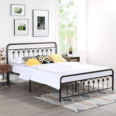 VECELO Full Size Metal Platform Bed Frame with Headboard and Footboard, Mattress Foundation with Steel Slat Support/No Box Spring Needed/Easy Assembly