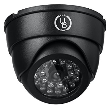Yubi Power YB-250 Fake Outdoor Dome Surveillance Dummy Security Cameras with Blinking IR Lights (Black)