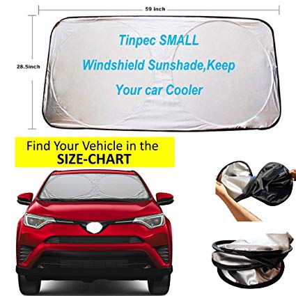Tinpec Windshield Sun Shade,Blocks UV Rays Sun Visor Protector,Exact Fit Size for Cars, SUVs, Trucks and Vans,Fits Windshields of Various Sizes,Keep Your car Cooler (59x28.5inch)