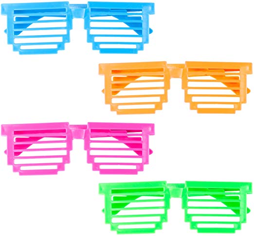 Plastic Color Assorted Square Shutter 80s Disco Retro Style Children Unisex Glasses Shades Eye Wear for Party Prop Favors, Decorations, Toy Gifts, Costumes (24 Pairs)