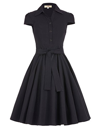 GRACE KARIN Women 50's Pin Up Vintage Style V-Neck Swing Party Dress CL010408