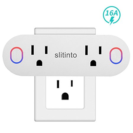 Smart Plug, Slitinto Dual Mini Wi-Fi Outlets Can Remote Control Individually, Works with Alexa Echo/Google Home/IFTTT, Smart Socket with Energy Monitoring and Timer, No Hub Required, ETL Listed-1 Pack