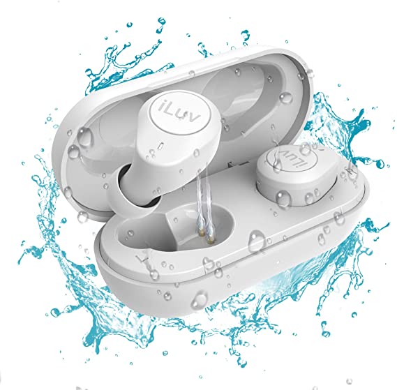 iLuv TB200 Matte White True Wireless Earbuds Cordless in-Ear Bluetooth 5.0 with Hands-Free Call MEMS Microphone, IPX6 Waterproof Protection, Long Playtime; Includes Compact Charging Case & 4 Ear Tips
