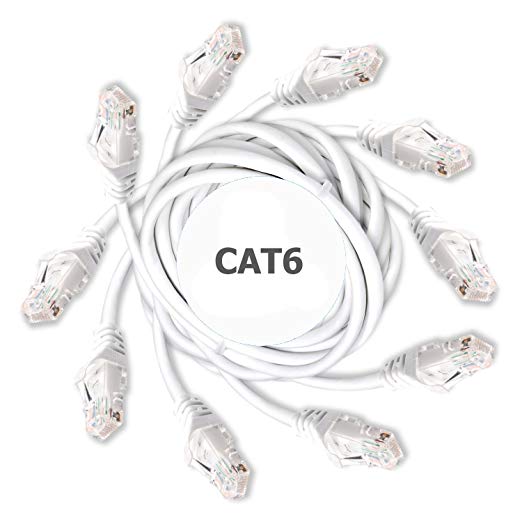 DynaCable Cat6 Ethernet Cable - 1 Foot / 5 Pack - White - High Speed Internet LAN Cable with Snagless RJ45 Connectors for Fast Computer Networking with Professional Grade Copper