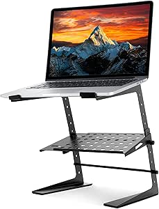 Pyle Adjustable Laptop Stand - Portable 6.3" to 10.9" Desk Riser for Laptop, CD Player/Controller, EFX Machine or Lighting Controller, with Shelf Storage, 4 Easy Line-It-Up Height Adjustments