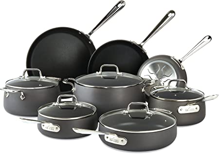 All-Clad 13 Piece HA1 Anodized Nonstick Cookware Set, Black (2100090556), 13-Piece