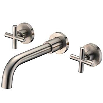 Sumerain Wall Mount Bathroom Faucet Nickel,Cross Handles and Rough-in Valve Included