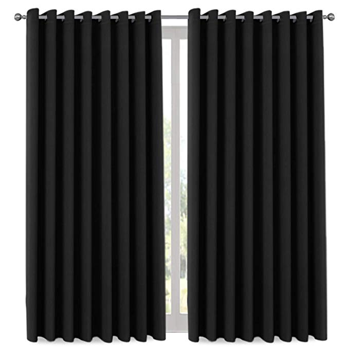 Extra Long and Wide Blackout Curtains, Thermal Insulated Premium Privacy Room Divider Window Treatment Drapes, 7' Tall by 8.5' Wide - Grommet Wider Curtain Large Size 100" W by 84" L - Black