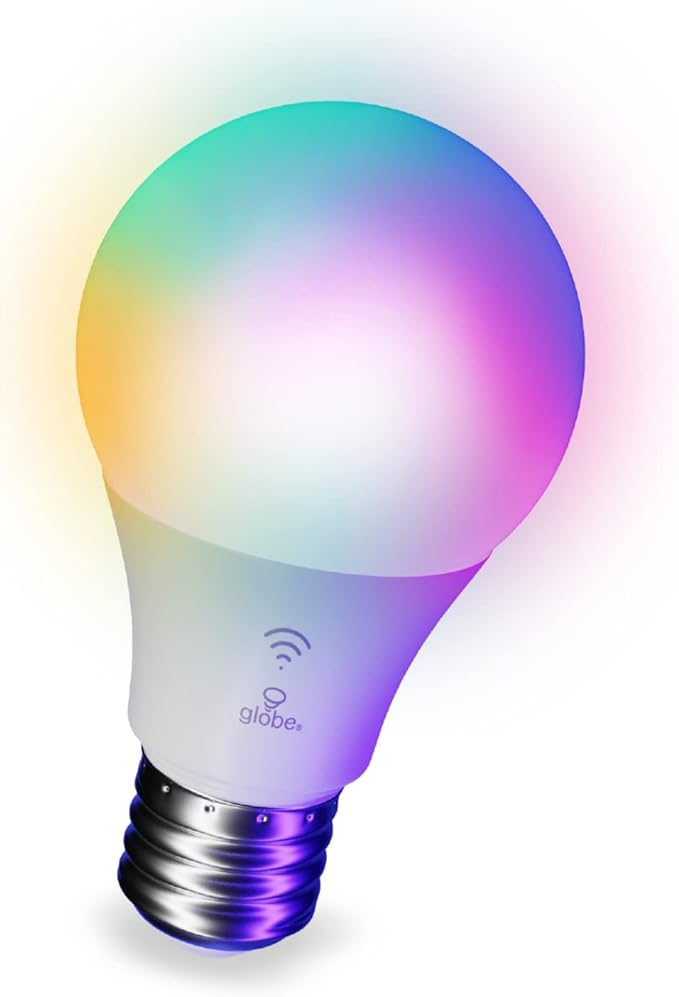 Globe Electric Wi-Fi Smart A19 LED Light Bulb, 2.4Ghz WiFi, Energy Star, 9.5 Watts, Multicolor Changing RGB, Tunable White 2000K - 5000K, 800 Lumens, 90 CRI, Works with Alexa Only, Dimmable with App
