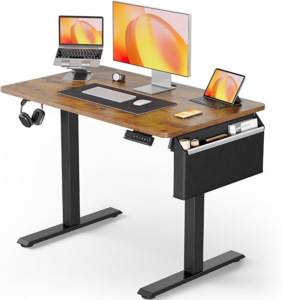 ErGear Standing Desk with Storage Pocket, 40 x 24 inch Height-Adjustable Standing Desk, Electric Standing Desk Workstation with Height Memory Presets for Home & Office, Vintage Brown