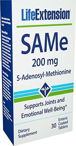 Life Extension SAMe (S-Adenosyl-Methionine) Promotes Brain And Liver Health 200 mg, 30 Enteric Coated Tablets