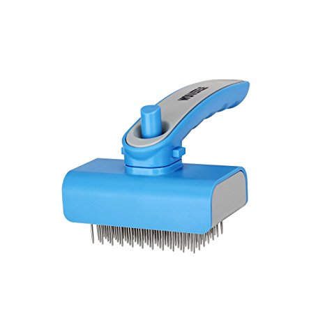 WINSEE Pet Grooming Slicker Brush, Self Cleaning Dog&Cat Brush Massage Needle Comb Deshedding Tool-Press a Button to Remove Tangles and Loose Fur, Short or Long Hair