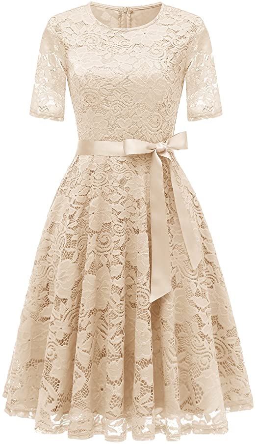 DRESSTELLS Short Scoop Bridesmaid Floral Lace Dress Cocktail Formal Swing Dress