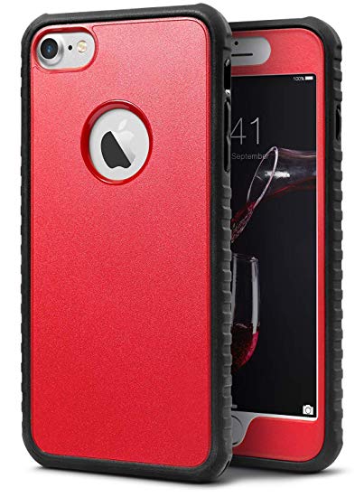IDWELL iPhone 8 Case, iPhone 7 Case, [Slim Shockproof Series] Protection Flexible TPU Bumper Durable Anti-Slip Lightweight Hybrid Hard Protective Safe Grip Cover, Red