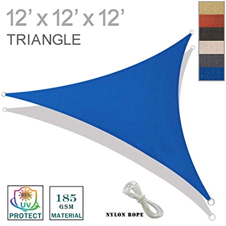 SUNNY GUARD 12' x 12' x 12' Blue Triangle Sun Shade Sail UV Block for Outdoor Patio Garden