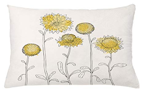 Ambesonne Yellow Flower Throw Pillow Cushion Cover, Hand Drawn Style Sunflowers on Twigs Petals Growth Botany Summertime, Decorative Accent Pillow Case, 26 W X 16 L Inches, Pale Yellow Black