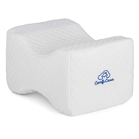ComfiCasa Memory Foam Knee Pillow - Orthopedic Knee Support Pillow for Hip Pain, Chronic Back Pain, Sciatica Relief & Scoliosis - Wedge Contour Leg Pillow for Side Sleepers (White-)