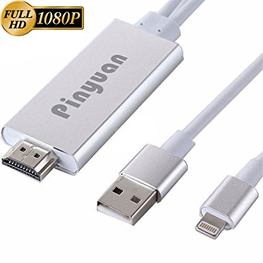 Lightning to HDMI Adapter Lightning Digital AV to HDMI 1080P Cable Adaptor Connector for iPhone 7 7 Plus 6s 6s Plus 6 6 Plus 5 5c 5s SE, iPad Air/Mini/Pro, iPod Touch 5th/6th plug and play (Silver)