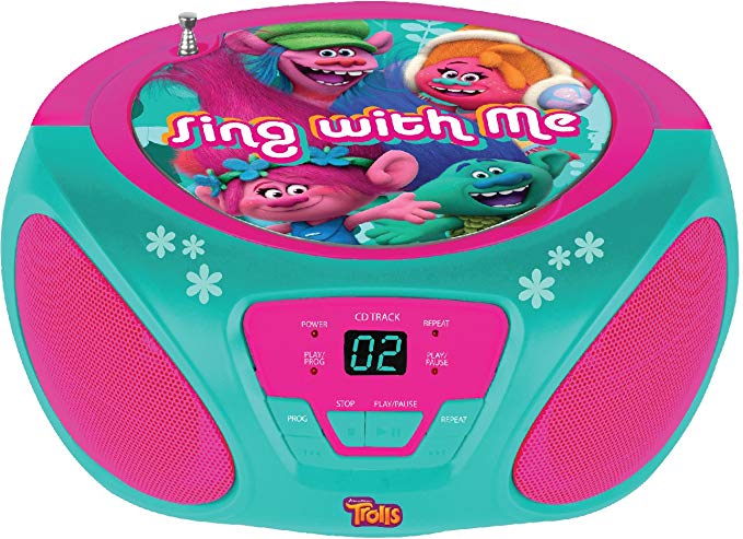 Sakar - Trolls Child Boombox CD Player - FM/AM Radio - Battery Portable - AUX In for iPhone, Android, iPod, MP3 Player - Mains Powered (Trolls)