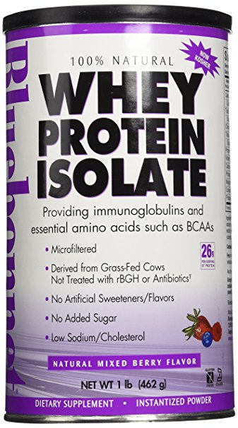 BlueBonnet 100% Natural Whey Protein Isolate Powder, Mixed Berry, 1 Pound