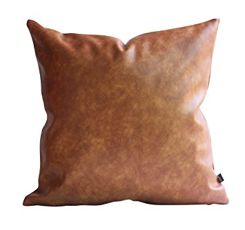 Kdays Thick Faux Leather Pillow Cover Tan Decorative For Couch Throw Pillow Case Brown Leather Cushion Cover Solid Color Leather Pillow 20x20 Inches