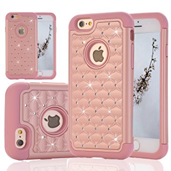 iPhone 6S Case, ShuYo [Twinkle Series] Hard PC with Soft Rubber Heavy Duty Dual Layer Hybrid Armor Bling Diamond Defender Case Cover For iPhone 6 / 6S (4.7 inch) - Rose Gold