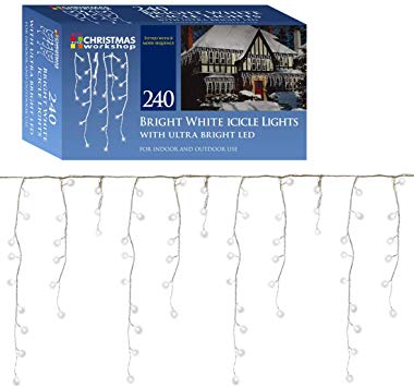Christmas Workshop 240 LED Bright, Warm White Chaser, Indoor And Outdoor, Icicle Lights Christmas, Weddings & Gardens 8 Functions 77720