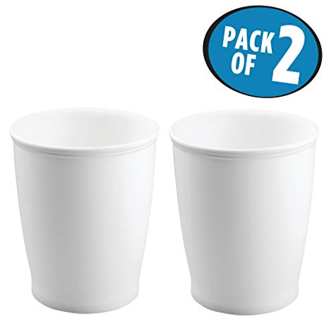 mDesign Round Shatter-Resistant Plastic Small Trash Can Wastebasket, Garbage Container Bin for Bathrooms, Kitchens, Home Offices, Dorm Rooms - Pack of 2, White