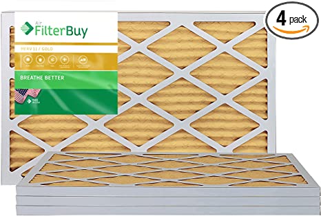 FilterBuy 10x25x1 MERV 11 Pleated AC Furnace Air Filter, (Pack of 4 Filters), 10x25x1 – Gold