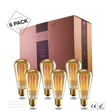Shadow Lighting Edison Bulb ST64 Squirrel Cage E26 Dimmable - Vintage Incandescent Light Bulbs - (6-Pack)