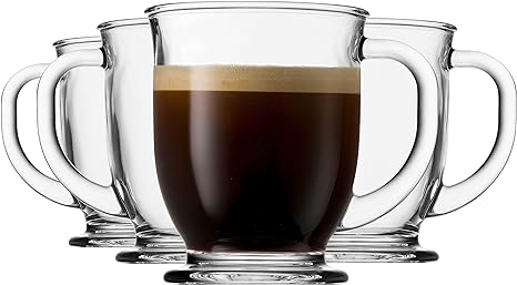 Godinger Coffee Mug Set, Glass Coffee Mugs Cups with Handle for Hot Beverages, Tea Cups Large Mug Coffee Gifts - 15oz., Set of 4