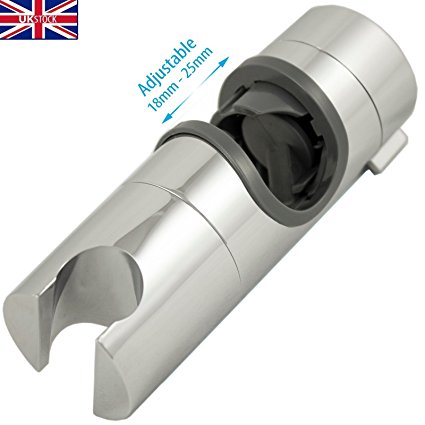 Chrome Shower Rail Head Slider Holder Adjustable 18mm to 25mm Universal Bracket