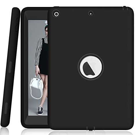 Walle Shop New iPad 9.7 2017 case,Slim Heavy Duty Shockproof Rugged Armor Hard PC Silicone Hybrid High Impact Resistant Defender Full Body Protective Cover for Apple iPad 9.7 inch 2017 (black)