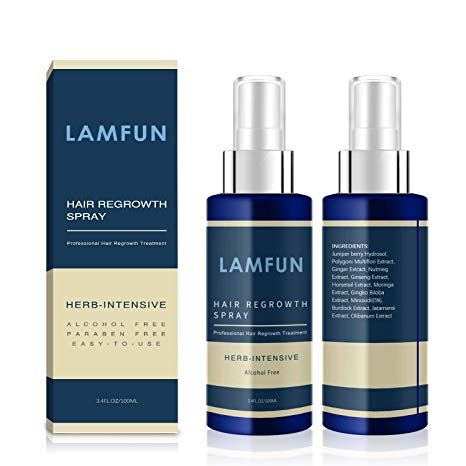 Hair Regrowth Serum, Professional Hair Loss Treatments by LAMFUN, Hair Growth Spray for Men and Women, Enhanced Formula with No Alcohol 3.4FL OZ/100ML- Herb