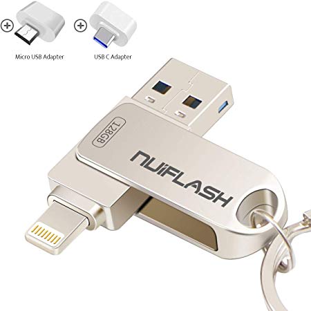 USB Flash Drive 128GB for iPhone Photo Stick Memory Stick with USB C Adapter, iOS USB Drive 3.0 Thumb Drive nuiflash Jumb Drive External Storage Compatible with iPhone/Mac/iPad(128GB,Silver)