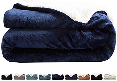 LIANLAM Sherpa Fleece Blanket Queen Size Dual Sided Blanket Super Soft and Warm Fuzzy Plush Cozy Luxury Bed Blankets Microfiber (Royal Blue, 90"x90")