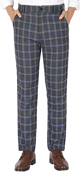 uxcell Men's Slim Fit Plaid Checks Pattern Dress Chino Pants Trousers