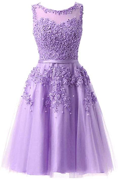 Huifany Juniors Short Homecoming Dresses Lace Appliques with Pearls Prom Party Gowns